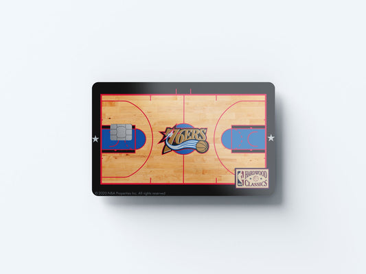 Watercolor philadelphia 76ers retro courtside hardwood classics design | credit card sticker | small chip | credit card skin for nursery and home wall decor.