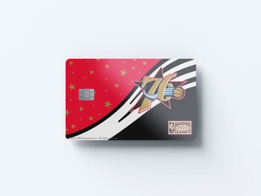 Watercolor philadelphia 76ers uptempo hardwood classics design | credit card sticker | small chip | credit card skin for nursery and home wall decor.