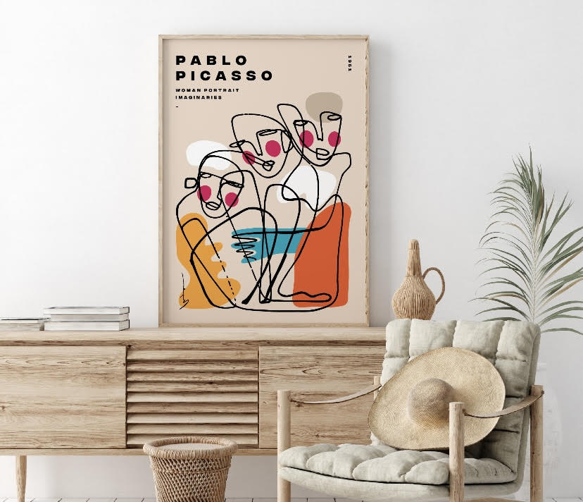 Vibrant Picasso-Style Line Art Print