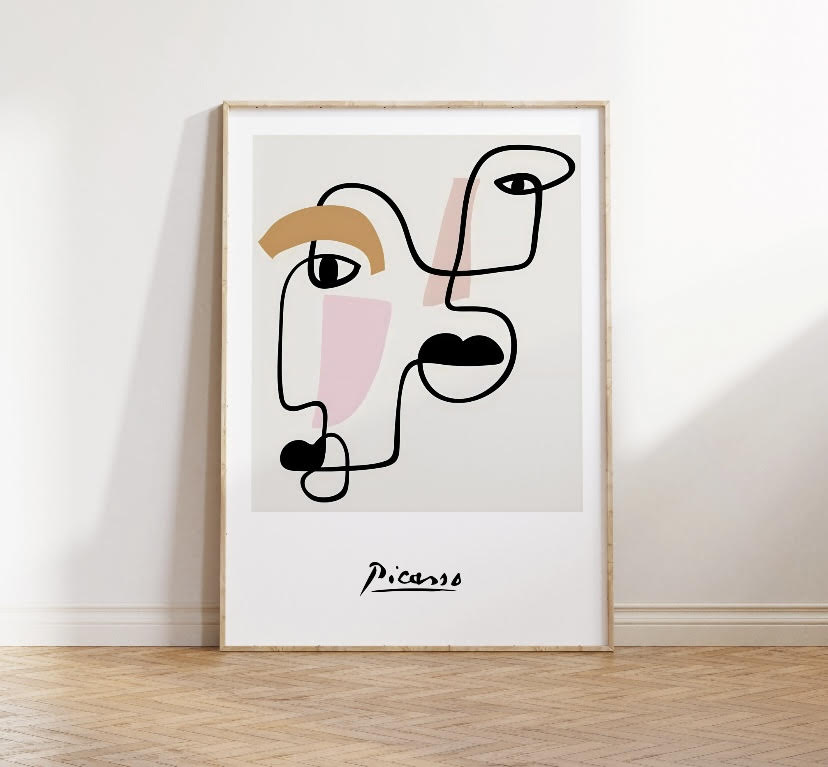 Abstract Line Art Print of Picasso-Inspired Faces