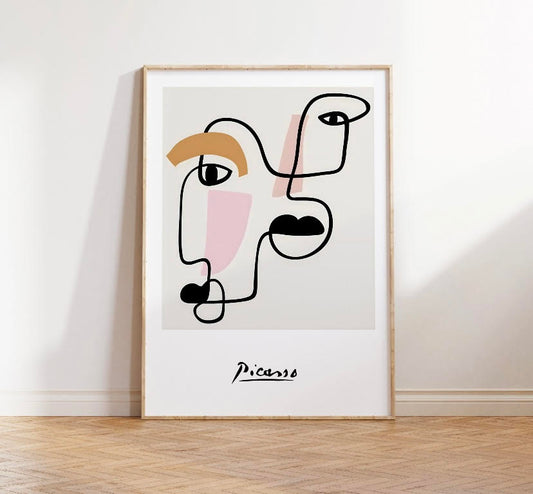 Abstract Line Art Print of Picasso-Inspired Faces