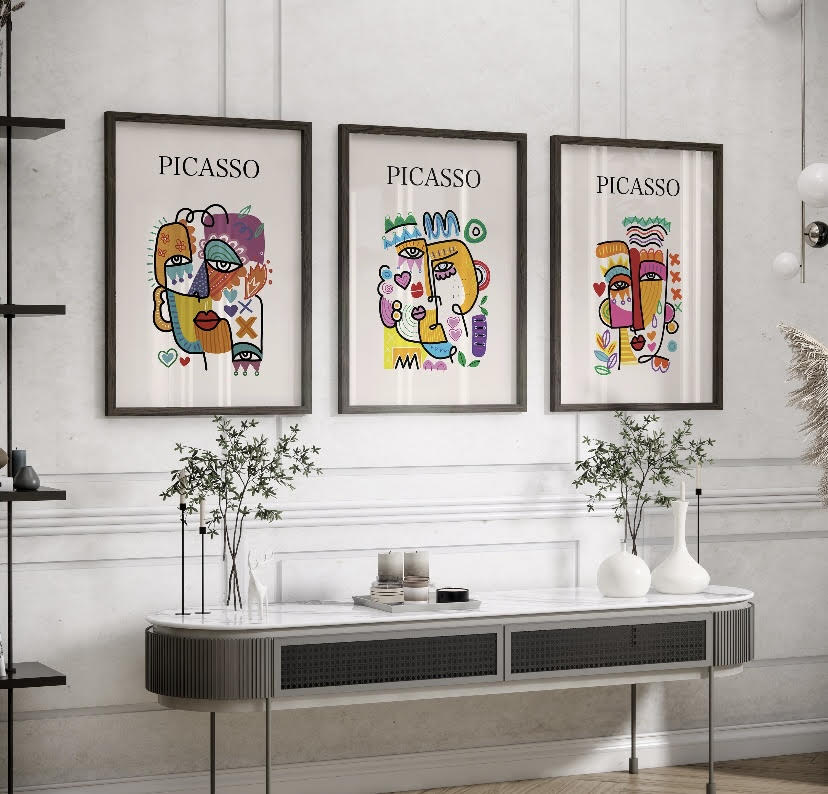 Trio of Colorful Abstract Face Prints Inspired by Picasso