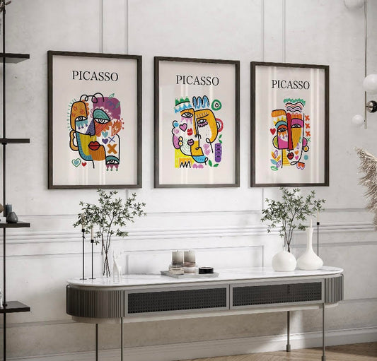 Trio of Colorful Abstract Face Prints Inspired by Picasso