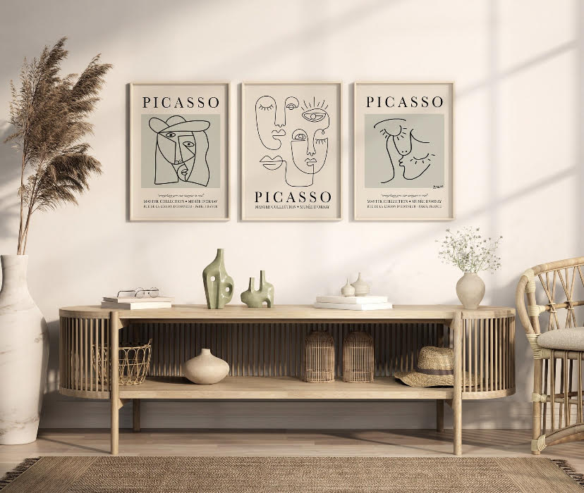 Set of Three Picasso Poster Prints | Iconic Artist Wall Art | Grey Picasso Print Collection