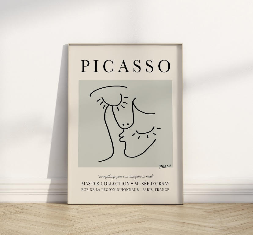 Set of Three Picasso Poster Prints | Iconic Artist Wall Art | Grey Picasso Print Collection