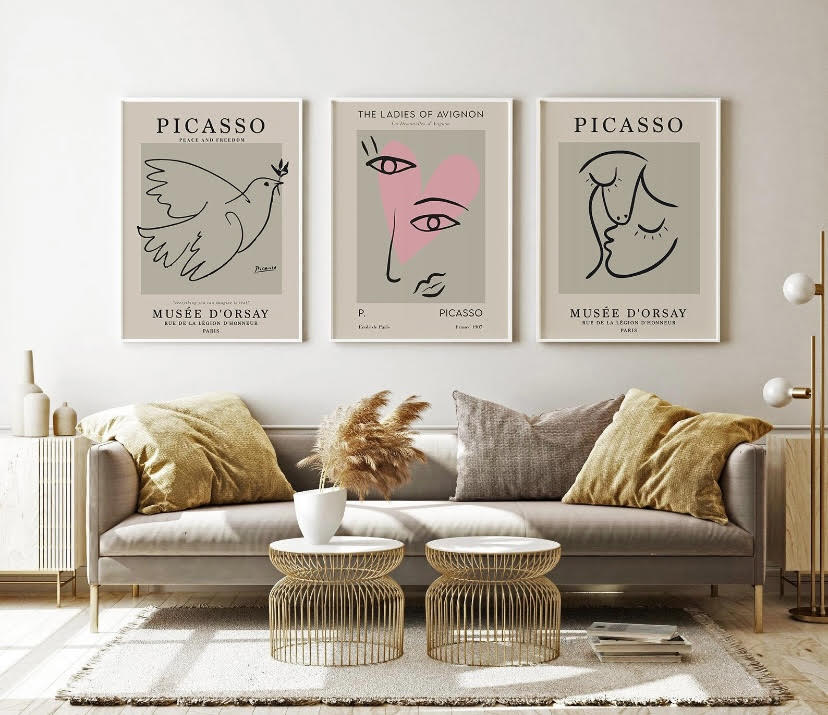 Set of 3 Picasso Posters | Iconic Artist Wall Art | Grey Picasso Print Collection