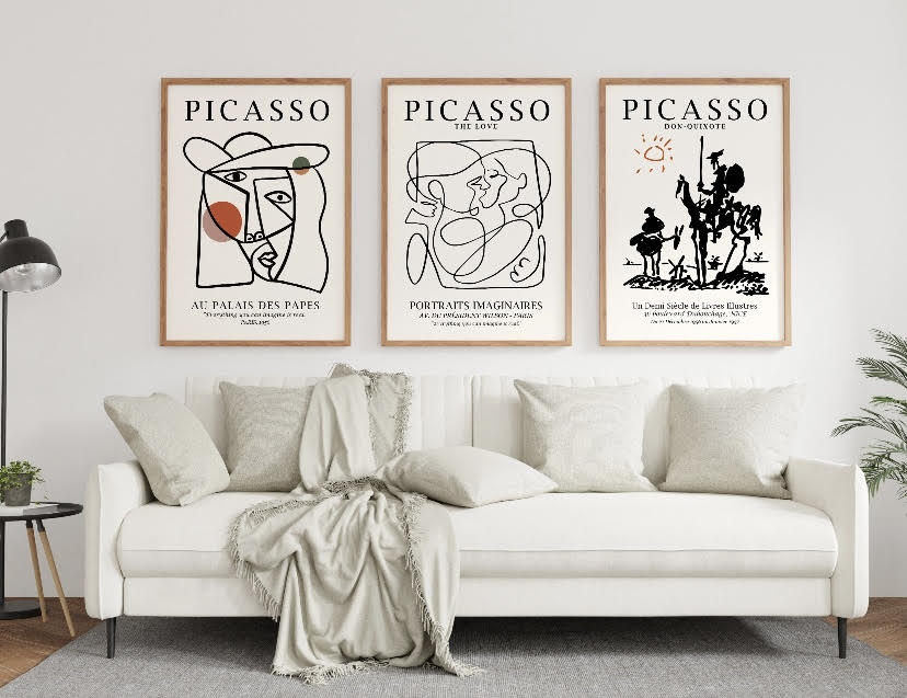 Set of Three Abstract Line Art Prints: Picasso-Inspired Love Theme