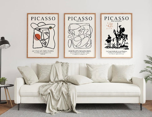 Set of Three Abstract Line Art Prints: Picasso-Inspired Love Theme