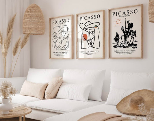 Set of Three Abstract Line Art Prints: Picasso-Inspired Love Theme