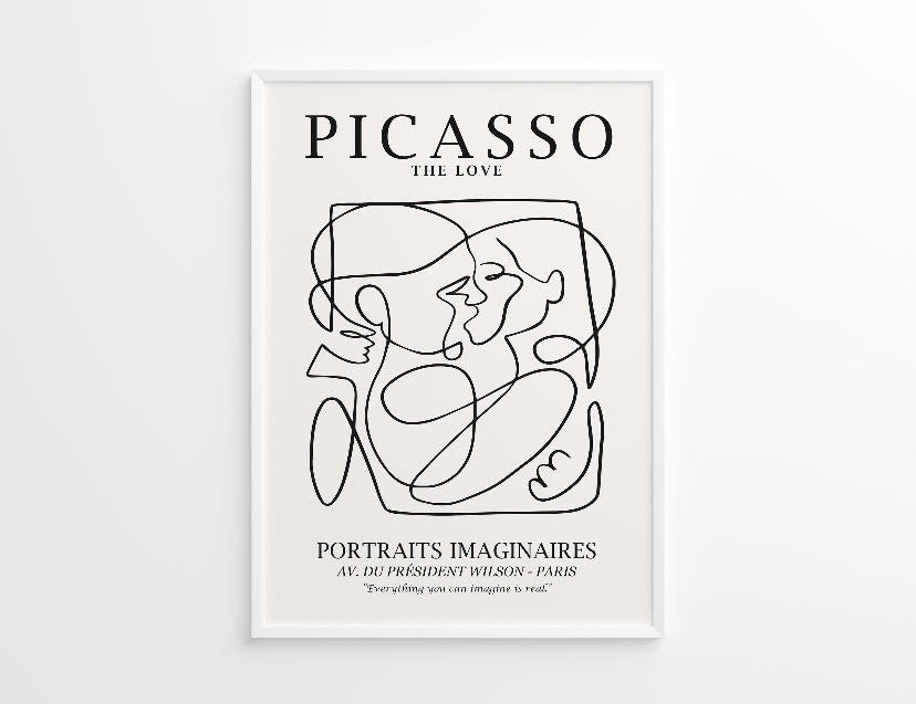 Set of Three Abstract Line Art Prints: Picasso-Inspired Love Theme