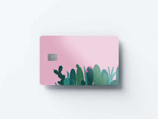 Watercolor pink cactus design | credit card sticker | small chip | credit card skin for nursery and home wall decor.
