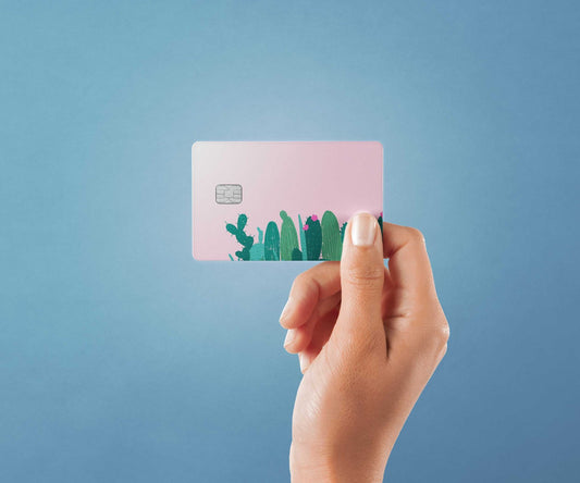 Watercolor pink cactus design | credit card sticker | small chip | credit card skin for nursery and home wall decor.