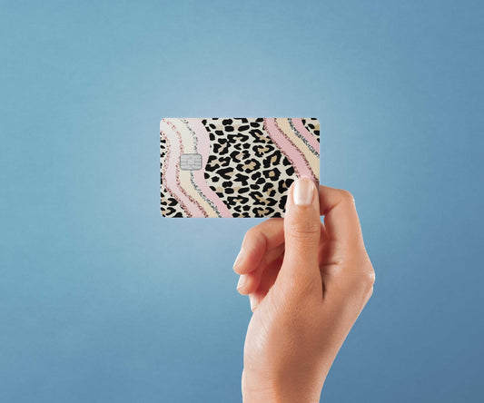 Watercolor pink cheetah glitter design | credit card sticker | small chip | credit card skin for nursery and home wall decor.