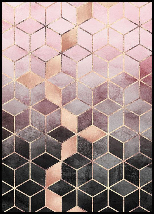 Watercolor pink grey gradient cubes poster for nursery and home wall decor.
