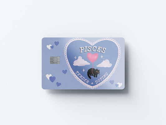 Watercolor pisces cat love design | credit card sticker | small chip | credit card skin for nursery and home wall decor.