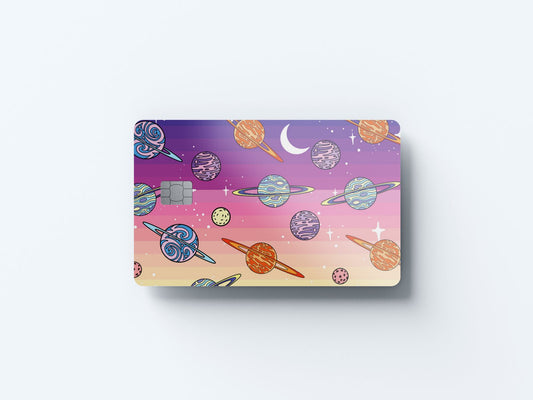 Watercolor planetary pastels design | credit card sticker | small chip | credit card skin for nursery and home wall decor.