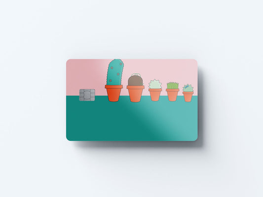 Watercolor pots plants design | credit card sticker | small chip | credit card skin for nursery and home wall decor.