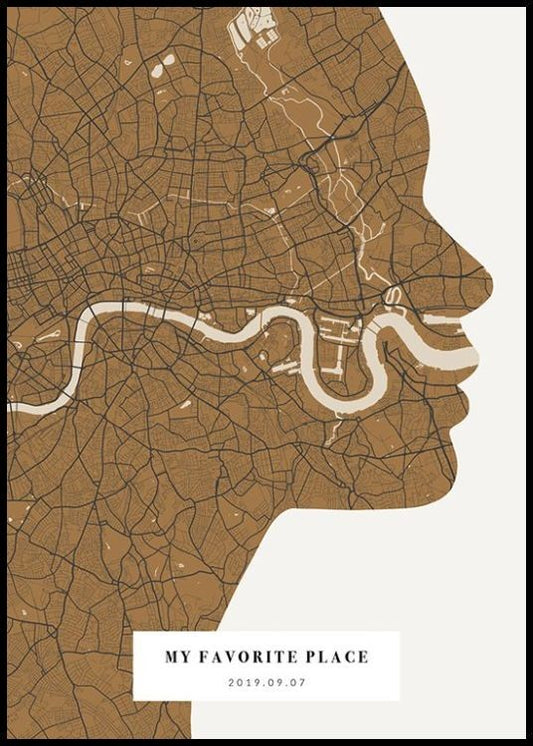 Silhouette Map Vintage Mustard Personal Poster