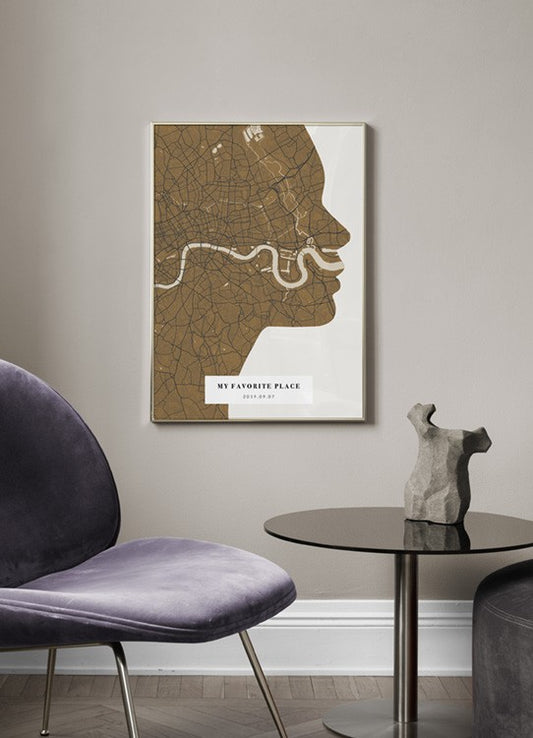 Silhouette Map Vintage Mustard Personal Poster