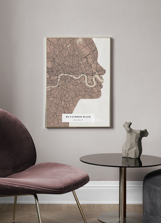 Silhouette Map Vintage Pink Personal Poster