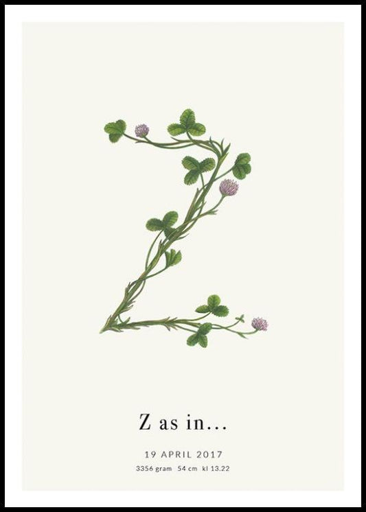 Botanic Letter Z Personal Poster