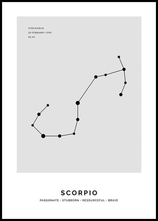 Watercolor constellation grey scorpio personal poster for nursery and home wall decor.