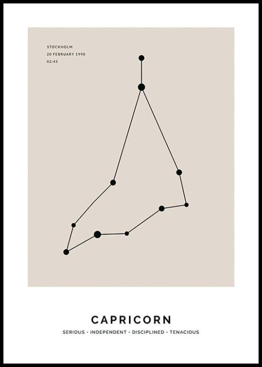 Watercolor constellation beige capricorn personal poster for nursery and home wall decor.