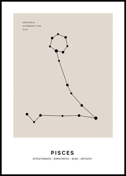 Watercolor constellation beige pisces personal poster for nursery and home wall decor.