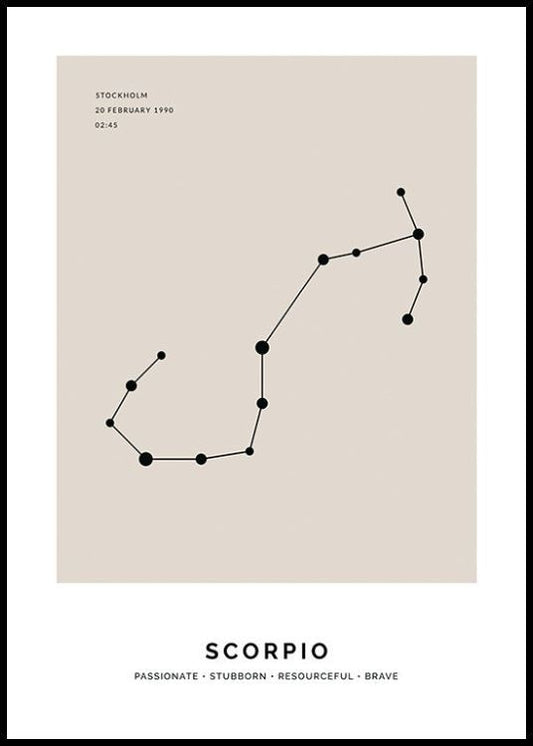 Watercolor constellation beige scorpio personal poster for nursery and home wall decor.