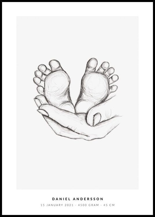 Watercolor baby feet personal poster for nursery and home wall decor.