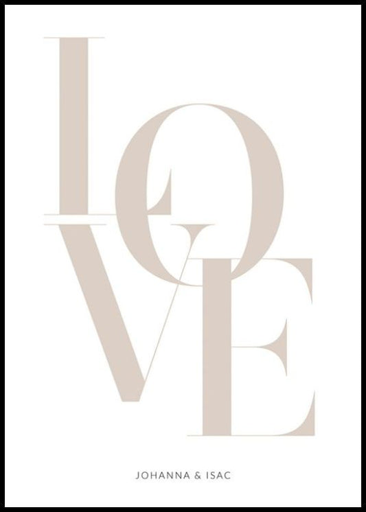 Watercolor love beige personal poster for nursery and home wall decor.