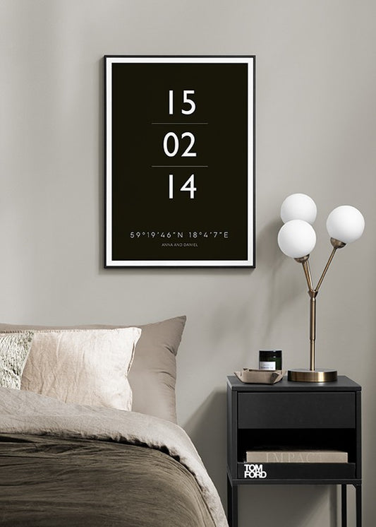 Watercolor the date black personal poster for nursery and home wall decor.