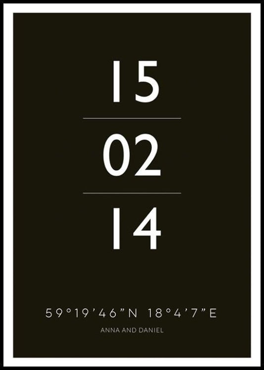 Watercolor the date black personal poster for nursery and home wall decor.