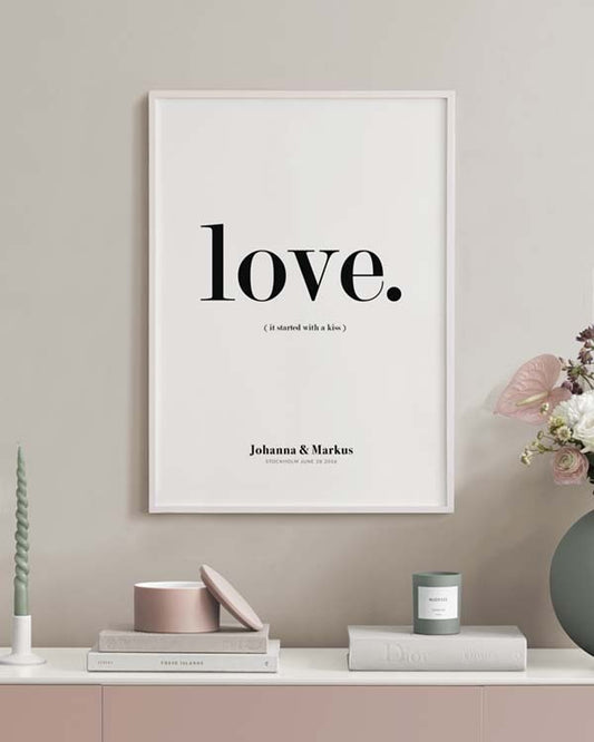 Watercolor it started with a kiss personal poster for nursery and home wall decor.