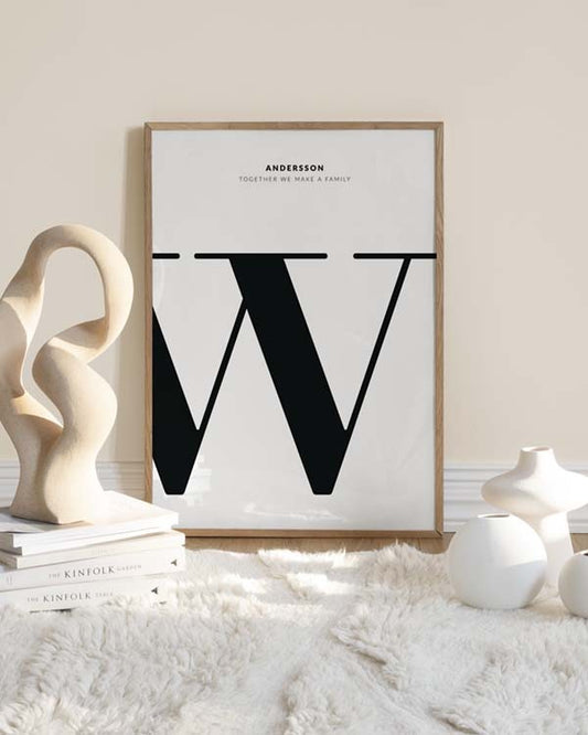 Watercolor letter w personal poster for nursery and home wall decor.