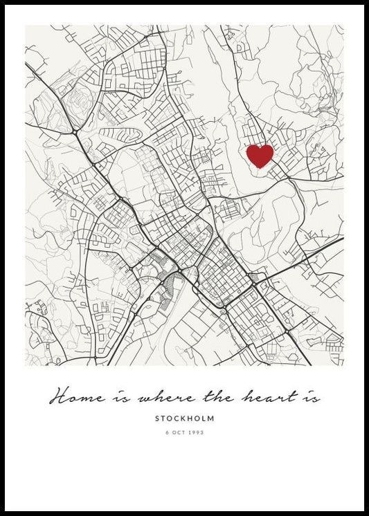 Watercolor heart on map personal poster for nursery and home wall decor.