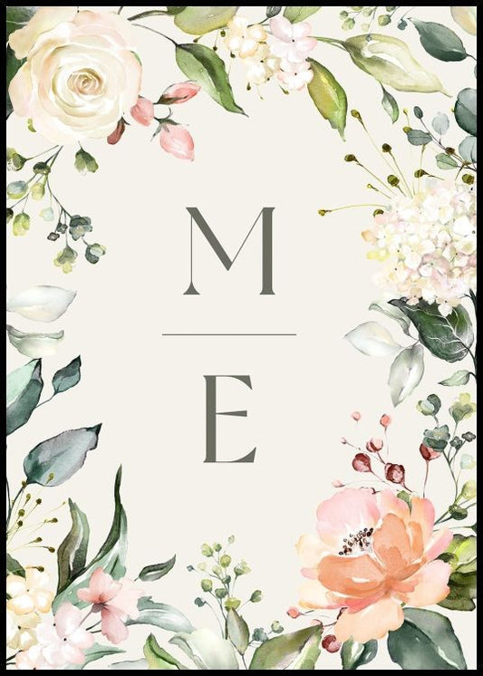 Watercolor initials personal poster for nursery and home wall decor.
