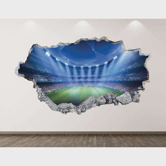 Soccer Stadium Wall Decal - Sports 3D Smashed Wall Art Sticker Kids Room Decor