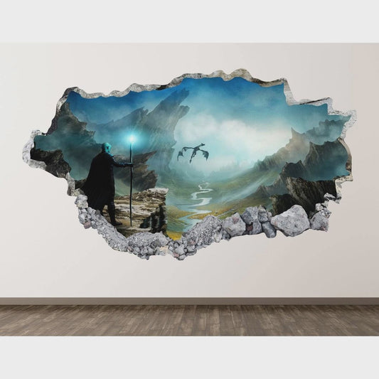 Fantasy Land Wall Decal - Dragon 3D Smashed Wall Art Sticker Kids Room Decor