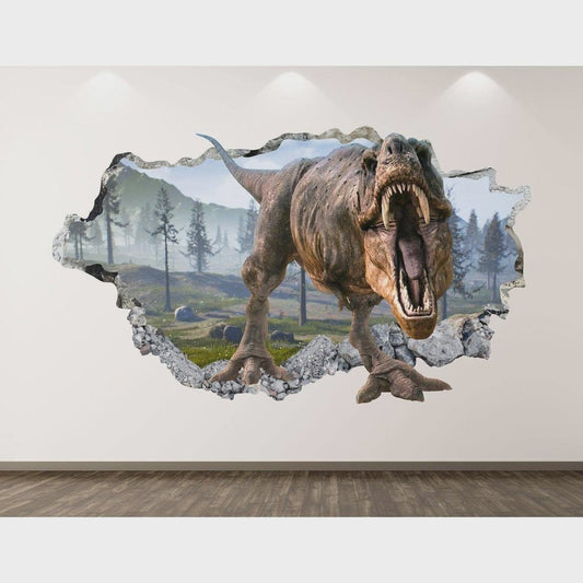 Dinosaur T Rex Wall Decal - Animal 3D Smashed Wall Art Sticker Kids Decor Vinyl