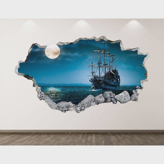 Pirate Ship Wall Decal - Ocean Boat 3D Smashed Wall Art Sticker Kids Room Decor