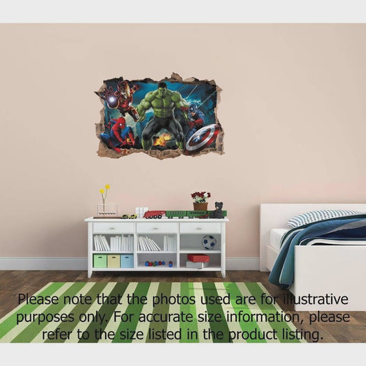 3D Marvel Avengers Hole In Wall Sticker Art Decal Decor Kids Bedroom Decoration