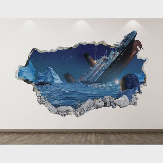 Titanic Wall Decal - Ship Movie 3D Smashed Wall Art Sticker Kids Decor Vinyl Hom