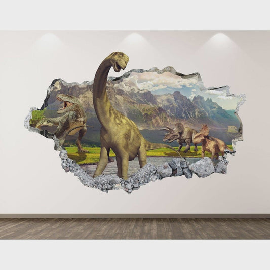 Dinosaur Wall Decal - Animal Landscape 3D Smashed Wall Art Sticker Kids Decor