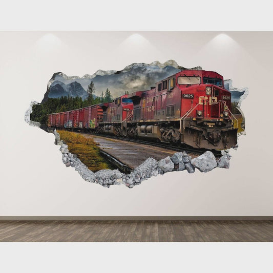 Old Train Wall Decal - Locomotive 3D Smashed Wall Art Sticker Kids Decor Vinyl