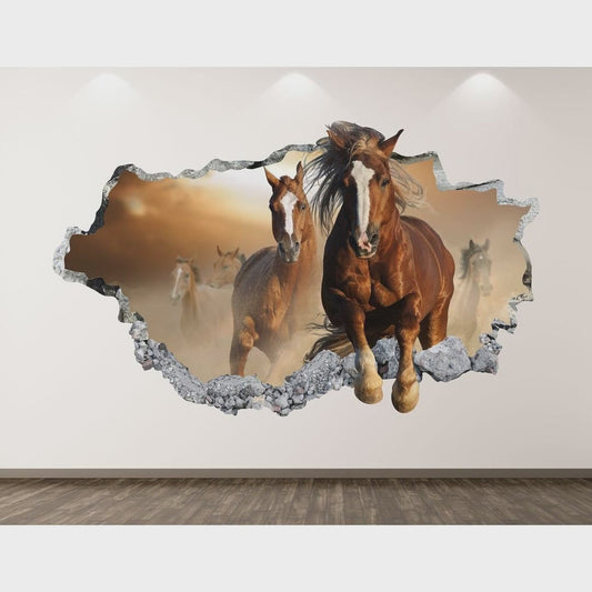Horses Wall Decal - Farm Animal 3D Smashed Wall Art Sticker Kids Room Decor