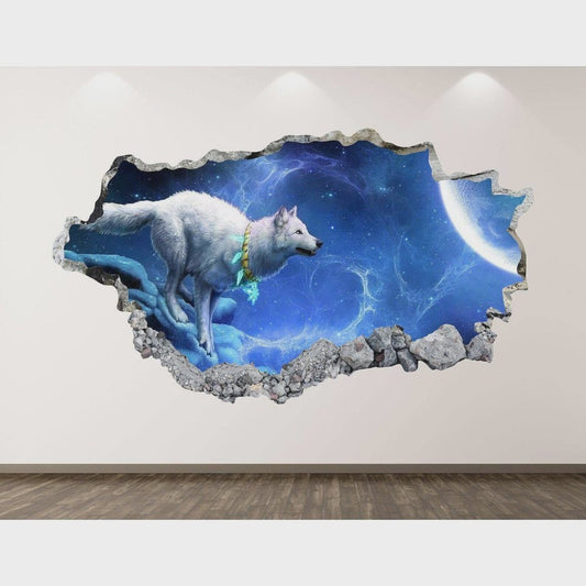 Wolf Wall Decal - Fantasy 3D Smashed Wall Art Sticker Kids Decor Vinyl Home