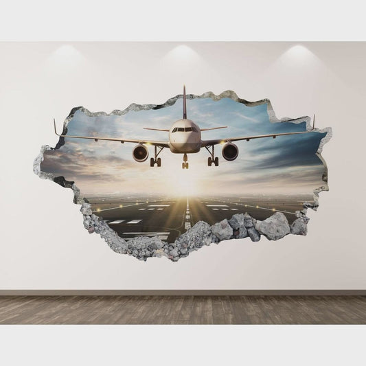 Jumbo Airplane Wall Decal - Landing 3D Smashed Wall Art Sticker Kids Room Decor