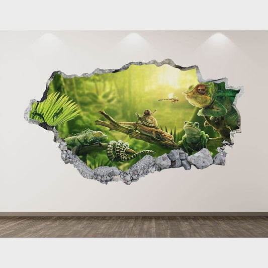 Jungle Wall Decal - Animals 3D Smashed Wall Art Sticker Kids Decor Vinyl