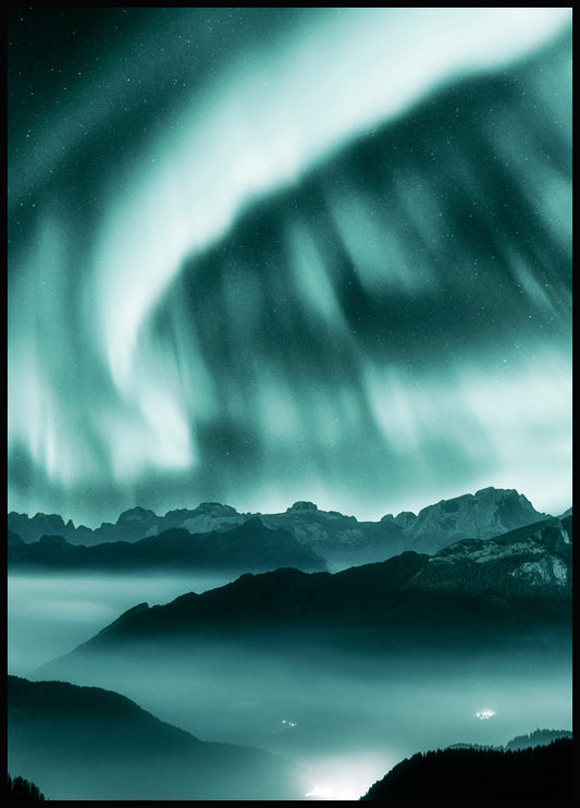 Watercolor magic northern lights poster for nursery and home wall decor.